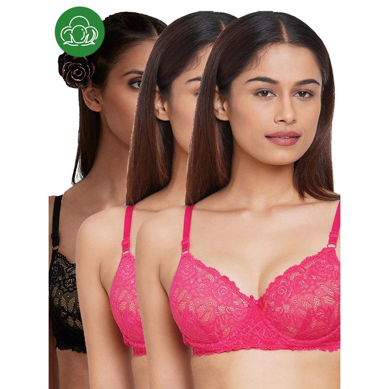 Inner Sense Organic Cotton Padded Underwired Lace Bra (Pack of 3) (30B)