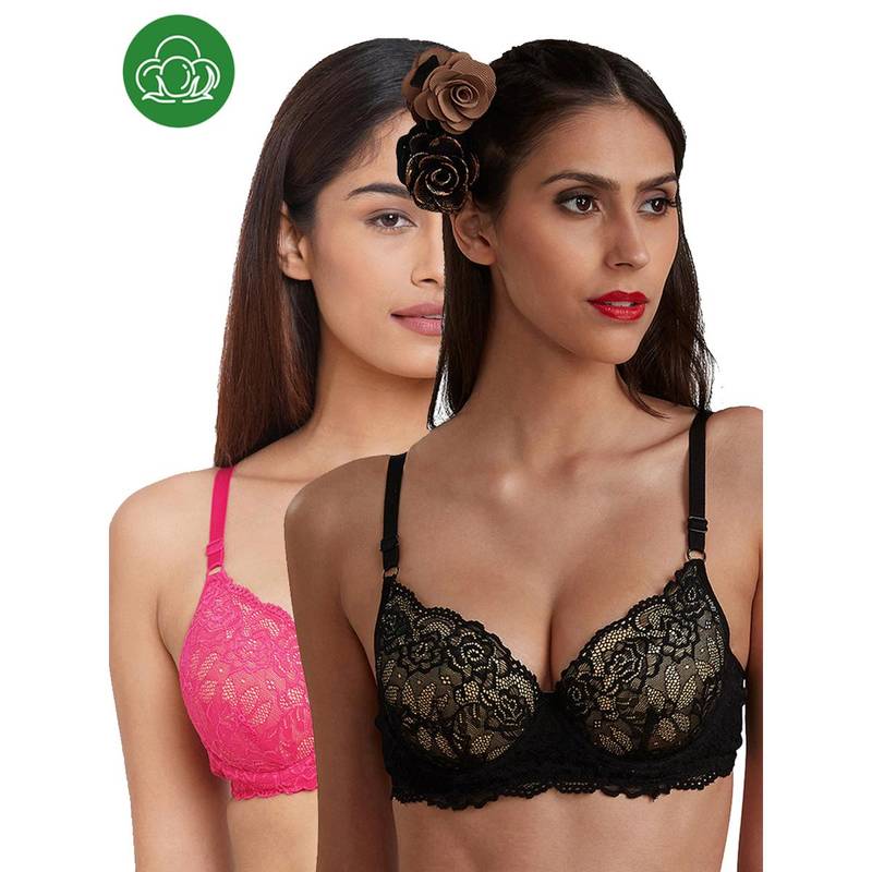 Inner Sense Organic Cotton Padded Underwired Lace Bra (Pack of 2) (38B)