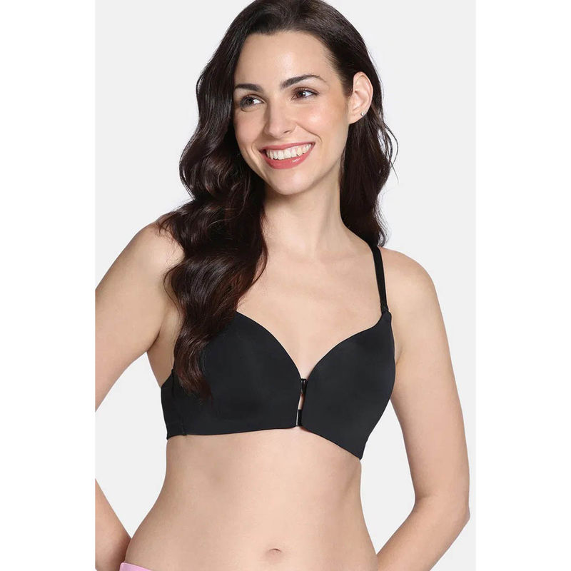 Zivame Padded Non Wired 3/4Th Coverage Front Open T-Shirt Bra - Anthracite (34B)