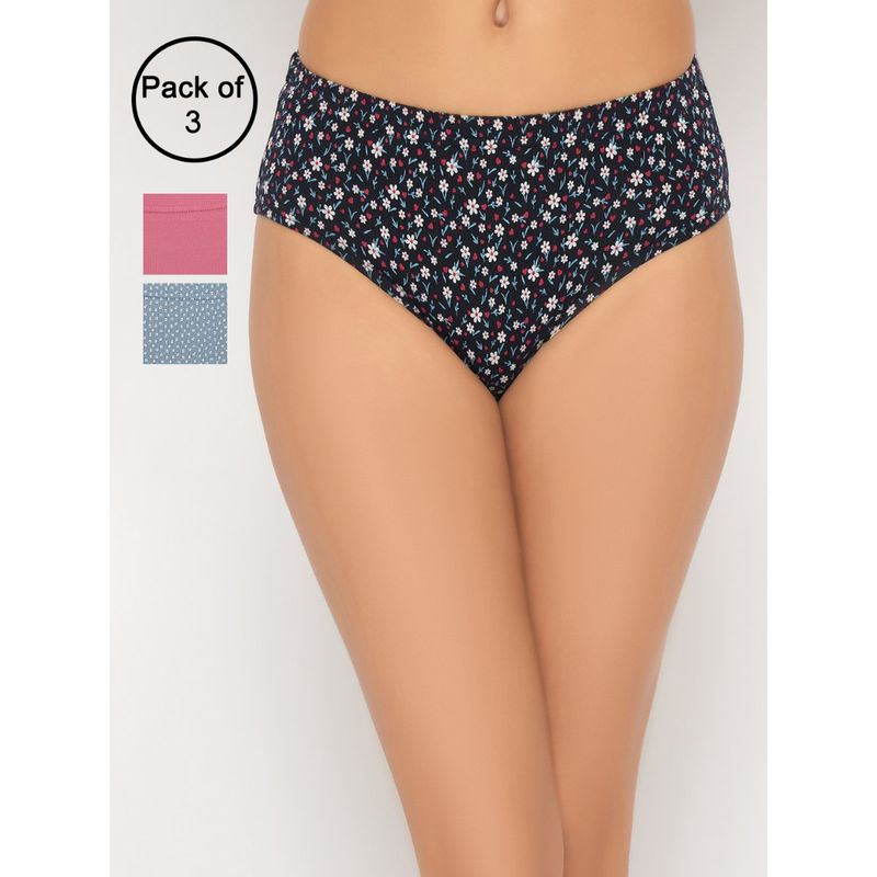 Clovia Printed Medium Waist Inner Elastic Hipster Panties (Pack of 3) (S)