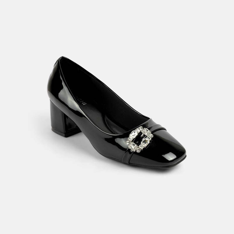 Mochi Women Black Pump Heels (EURO 36)