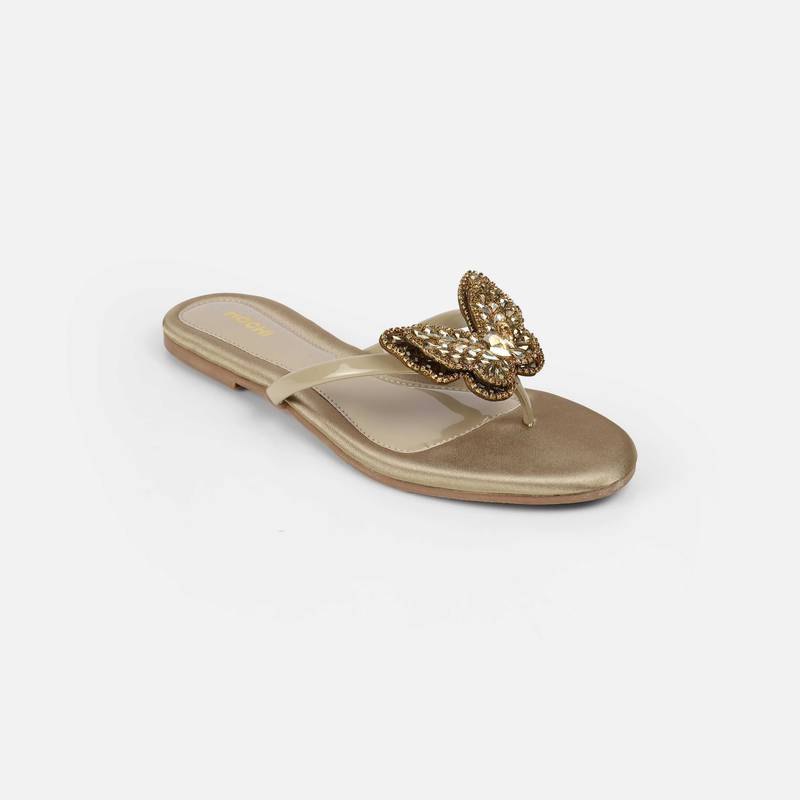 Mochi Women Gold Open Toe Flats (EURO 37)