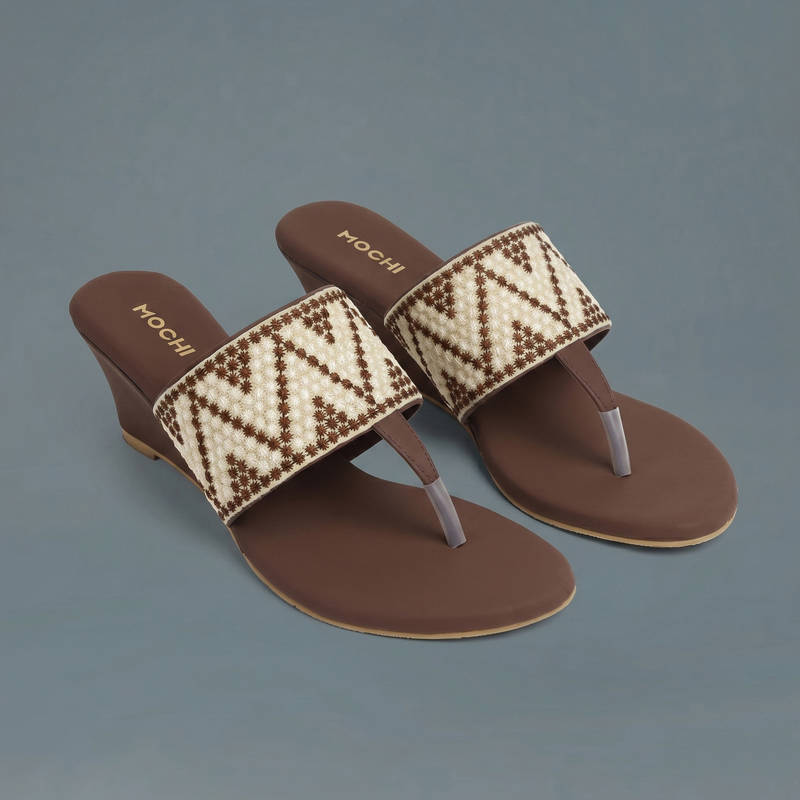 Mochi WoMen's Brown Wedge Heels (EURO 36)