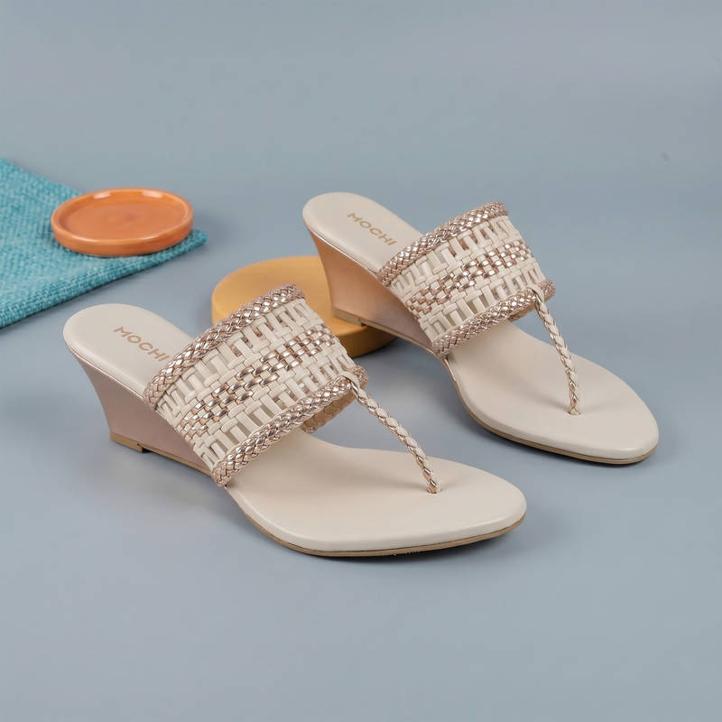 Mochi WoMen's Beige Casual Wedges (EURO 36)