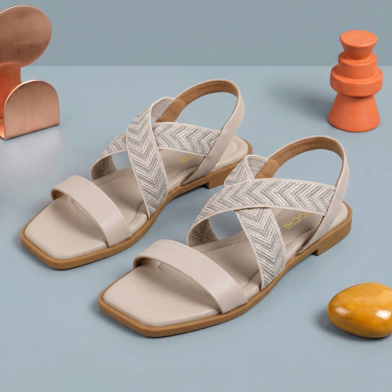 Mochi WoMen's Beige Casual Sandals (EURO 36)