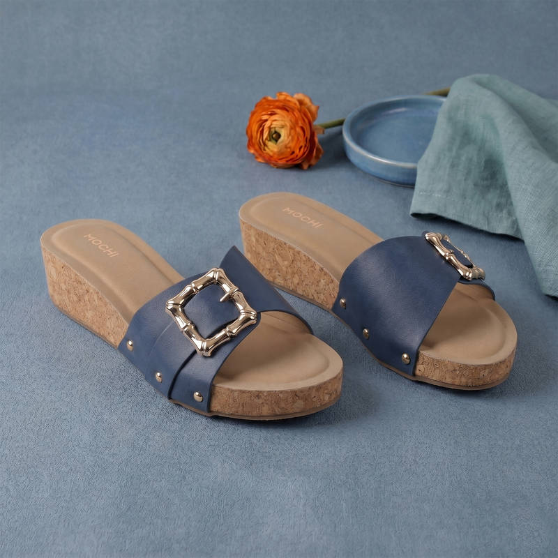 Mochi WoMen's Blue Casual Wedge Heels (EURO 36)