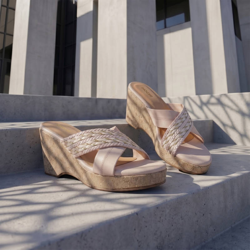 Mochi Womens Beige Refined Wedge Heels (EURO 36)