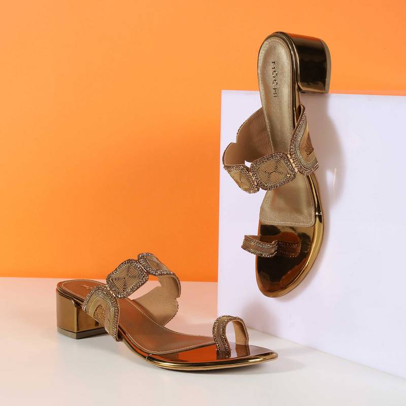 Mochi WoMen's Antique Gold Casual Sandal Heels (EURO 40)