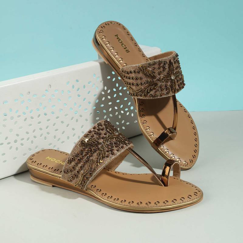 Mochi WoMen's Gold Flats (EURO 36)