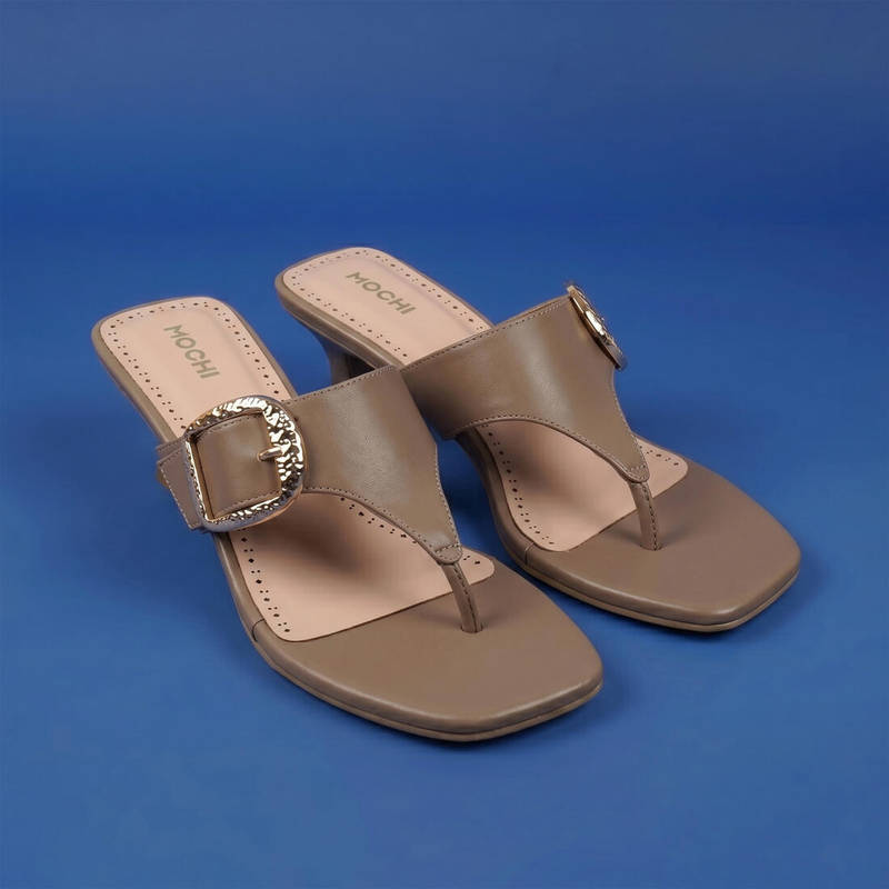 Mochi WoMen's Beige Casual - Heels (EURO 36)