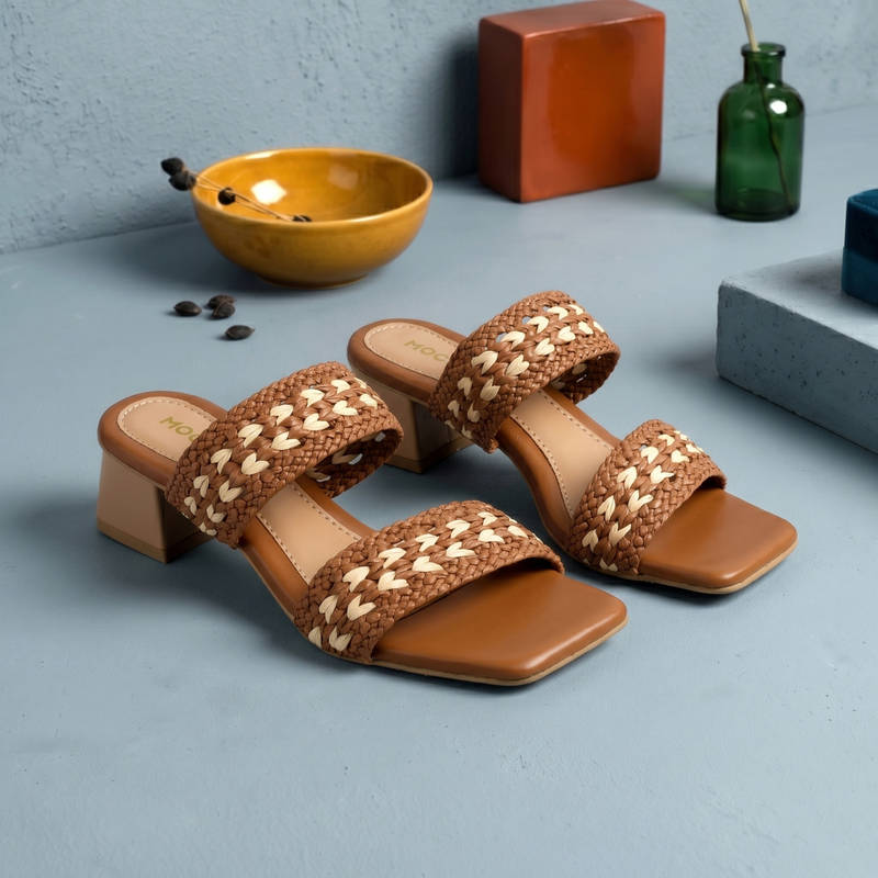 Mochi WoMen's Tan Casual Heels (EURO 36)