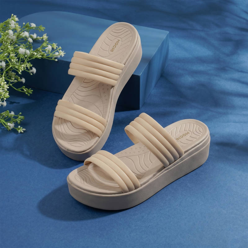 Mochi Women Beige Casual Platform Heels (EURO 39)