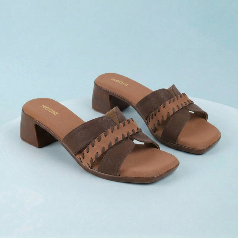 Mochi WoMen's Brown Synthetic Casual - Heels (EURO 37)