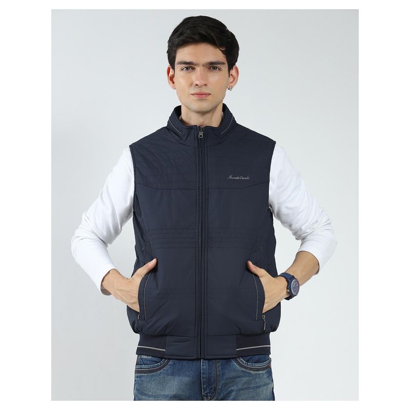 Monte Carlo Men Navy Blue Solid High Neck Jacket (3XL)