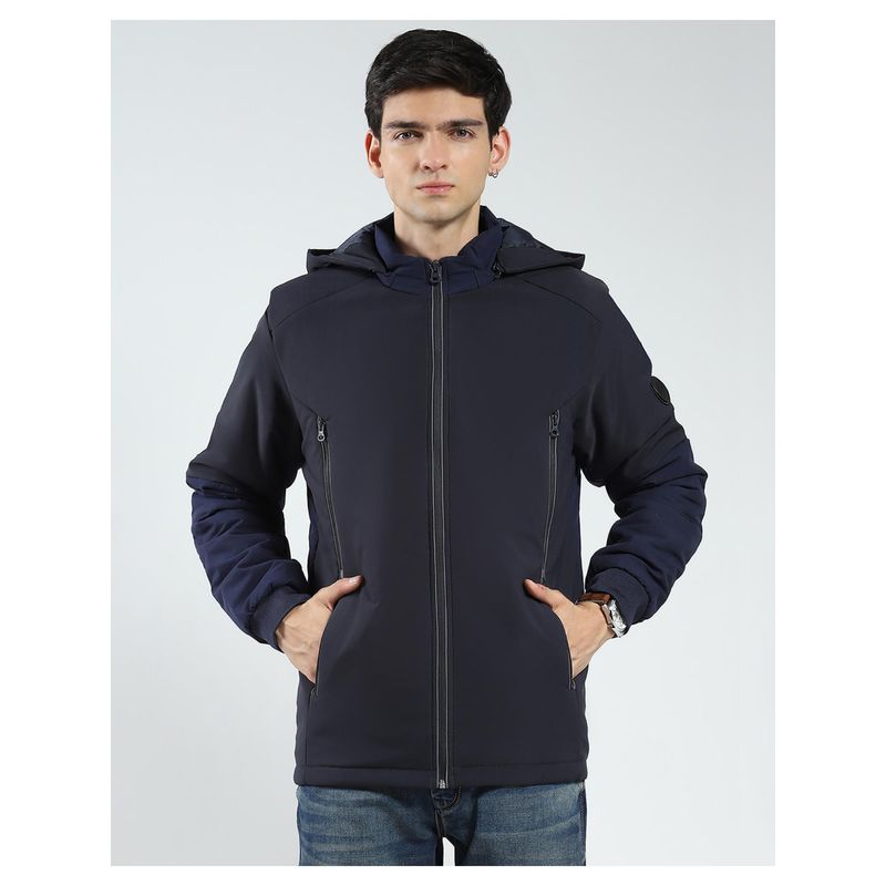 Monte Carlo Men Navy Blue Solid Hooded Jacket (M)