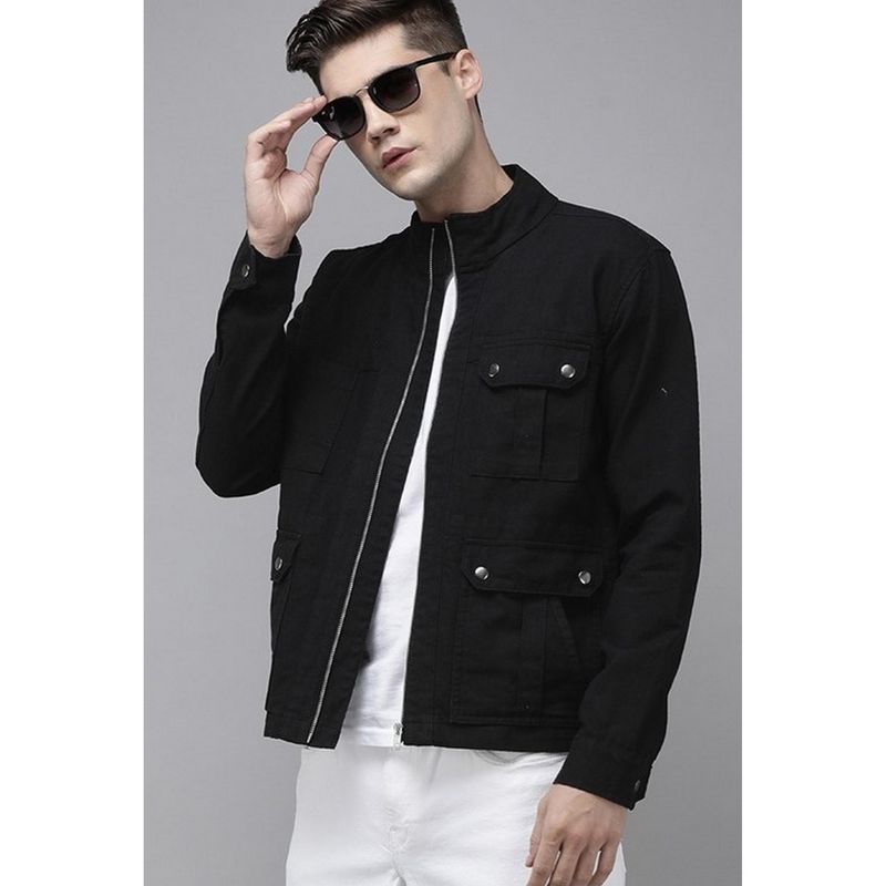 Voxati Men Charcoal Solid High Neck Jacket (S)