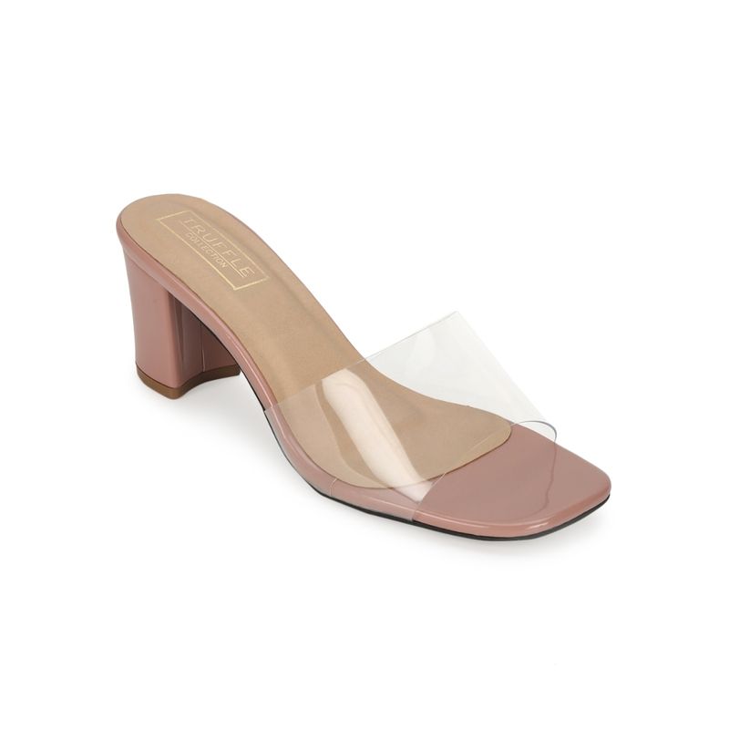 Truffle Collection Nude Patent Snake Pattern Clear Strap Mules - UK 3
