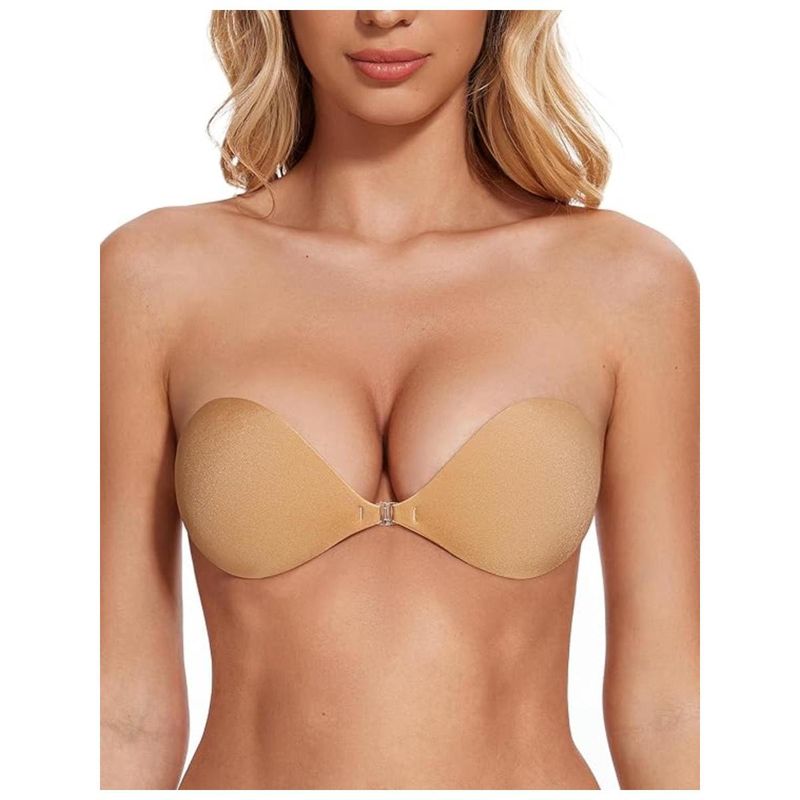 BRACHY Womens Nude Self-Adhesive Strapless Push-Up Silicone Bra (34B)