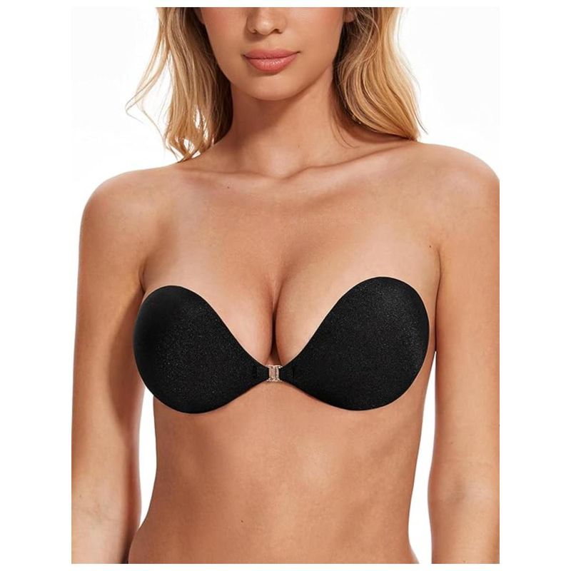 BRACHY Womens Black Self-Adhesive Strapless Push-Up Silicone Bra (34C)