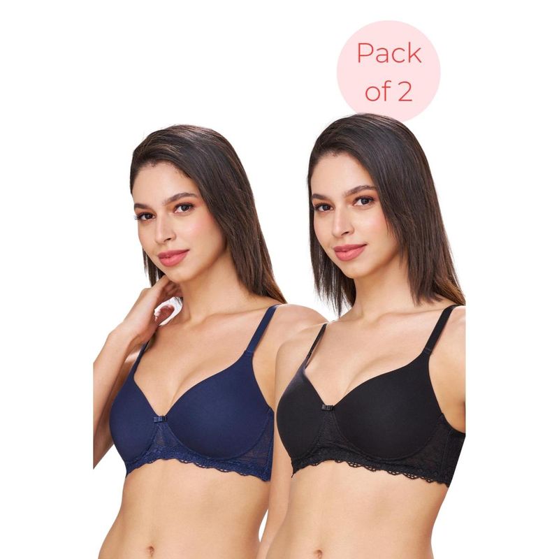 bodyline Bambi Black & Navy Seamless U-Back Wire Free Cotton Padded T-Shirt (Pack of 2) (32B)