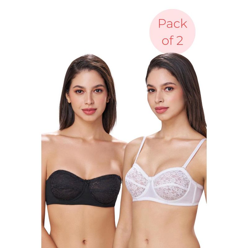 bodyline Detachable Multiway Straps Citra Black & White Strapless Wired Lace Bra (Pack of 2) (34D)