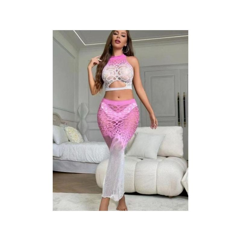 CareDone Womens Halter Neck Cut-Out Lace Babydoll Dress (XL)