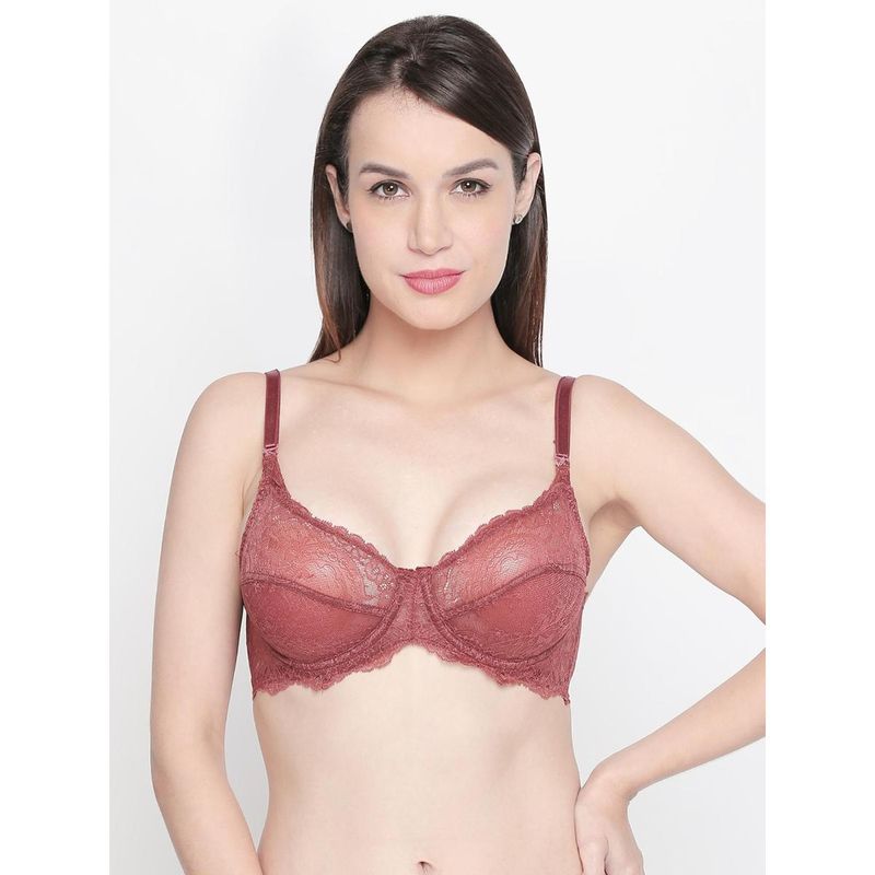 bodyline Convertible Straps Ivy Berry Red Wired Low Demi Coverage Lace Bra (36D)