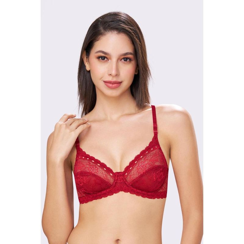 bodyline Convertible Straps Sophia Maroon Double Layered Wired Medium Coverage Lace Bra (32C)