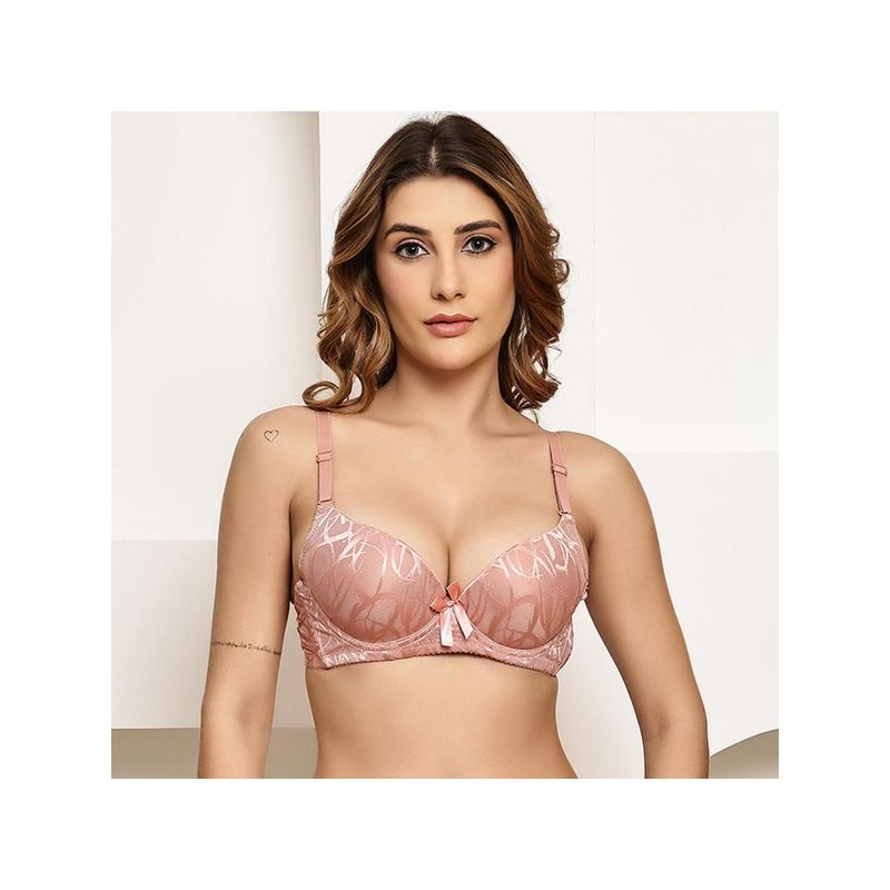 PrettyCat Womens Peach Center Bow Pushup Padded T-Shirt Bra (32B)