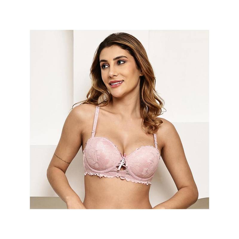 PrettyCat Womens Mauve Pushup Padded Underwire Lace Bra (34B)