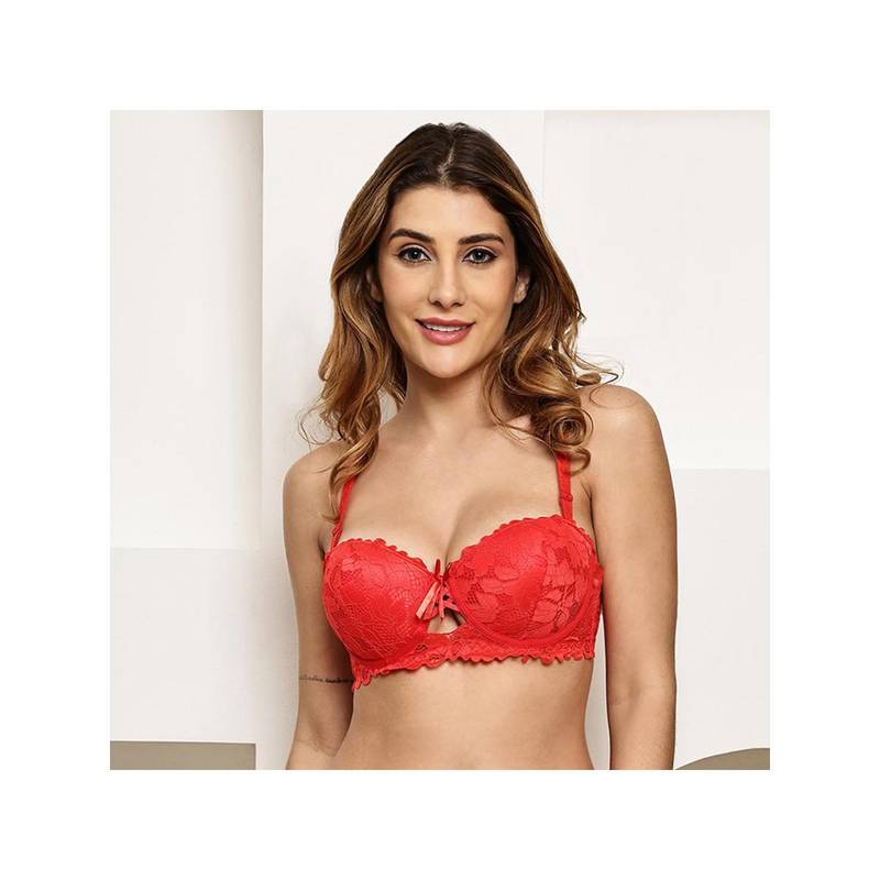 PrettyCat Womens Red Pushup Padded Underwire Lace Bra (32B)