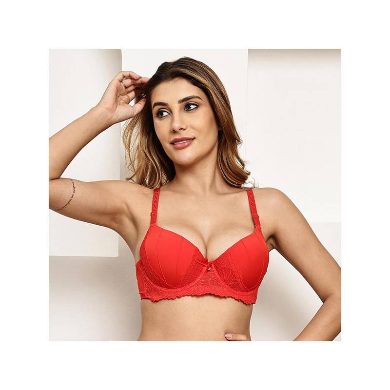 PrettyCat Womens Red Pushup Padded Underwire Lace Bra (36B)