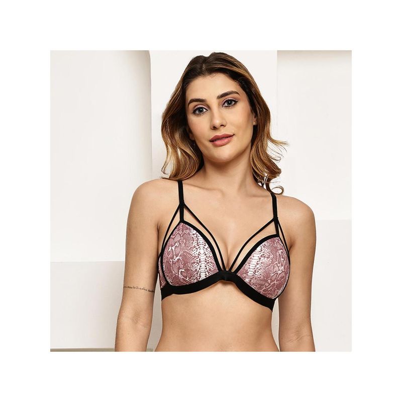 PrettyCat Womens Brown Snake Print Strappy Triangle Bra (30B)