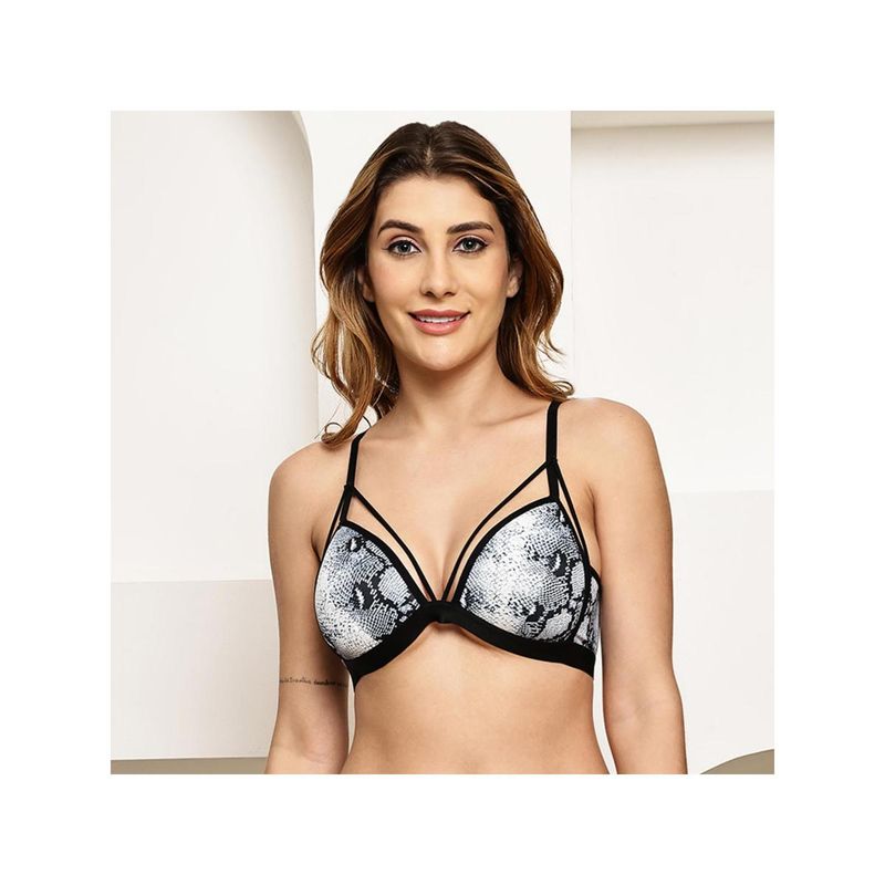 PrettyCat Womens White Snake Print Strappy Triangle Bra (30B)