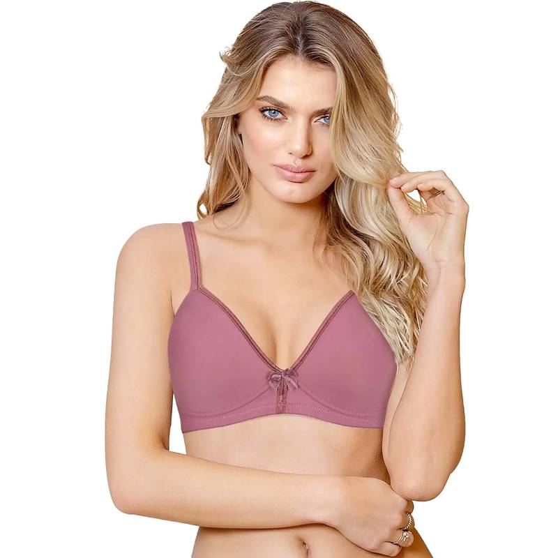 Shyaway Taabu FullCoverage Wirefree Satin Trim Everyday T-Shirt Padded Bra- Purple (32DD)