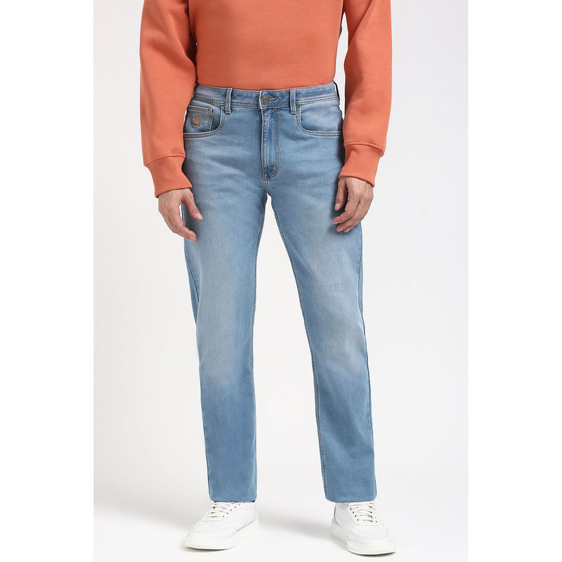 Peter England Men Light Blue Mid Wash Carrot Fit Jeans (32)