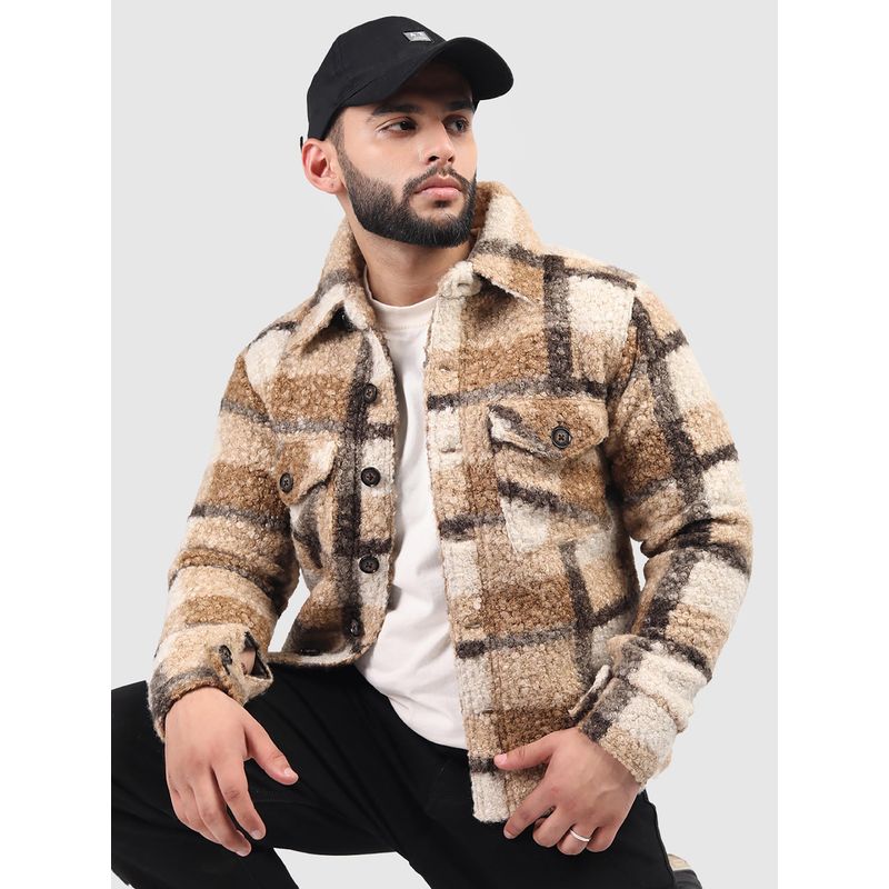 HONNETE Men Casual Regular Fit Beige Brown Pea Coat (M)