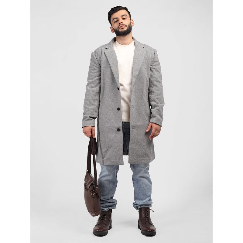 HONNETE Men Casual Regular Fit Grey Trench Coat (M)