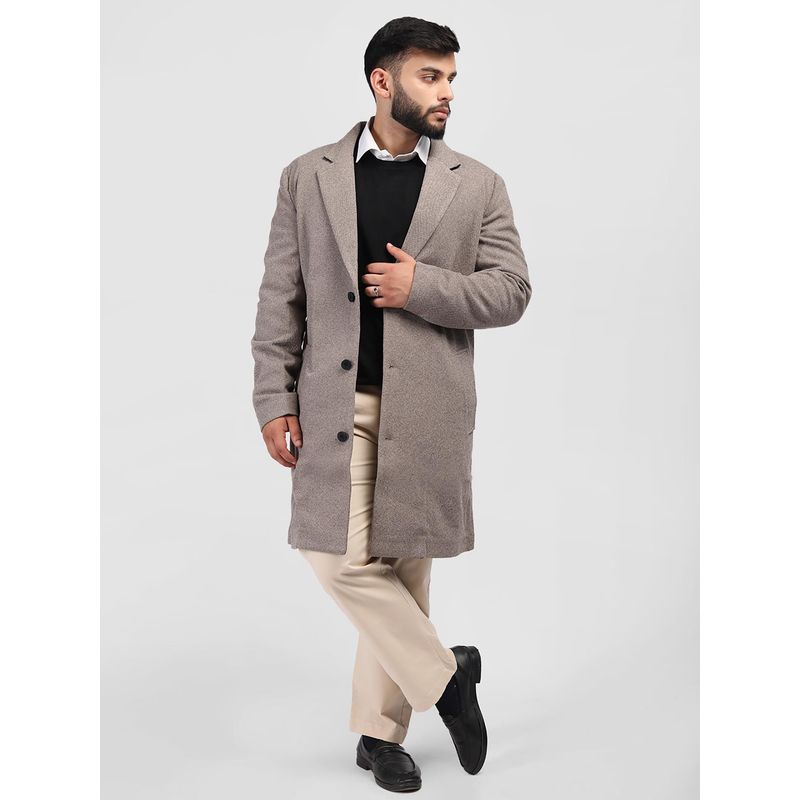 HONNETE Men Casual Regular Fit Light Brown Trench Coat (M)