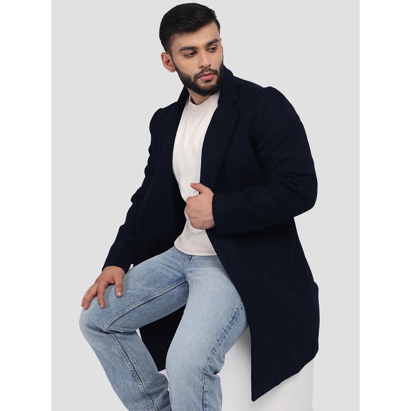 HONNETE Men Casual Regular Fit Navy Trench Coat (XL)