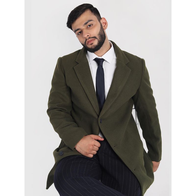 HONNETE Men Casual Regular Fit Olive Trench Coat (M)