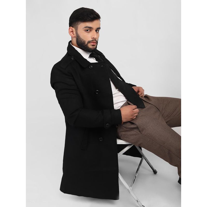 HONNETE Men Casual Regular Fit Black Trench Coat (XS)