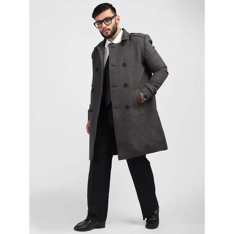HONNETE Men Casual Regular Fit Dark Grey Trench Coat (XS)