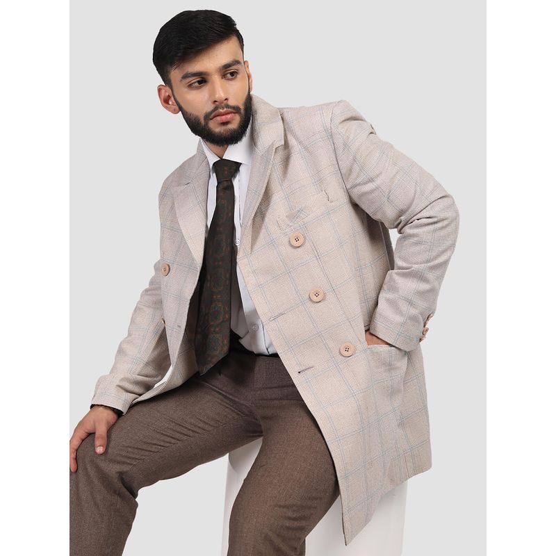 HONNETE Men Casual Regular Fit Beige Check Trench Coat (M)