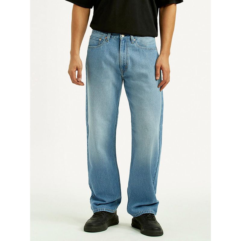 Levi's Men's 555 Blue Solid/Plain Mid Waist Jeans (28)