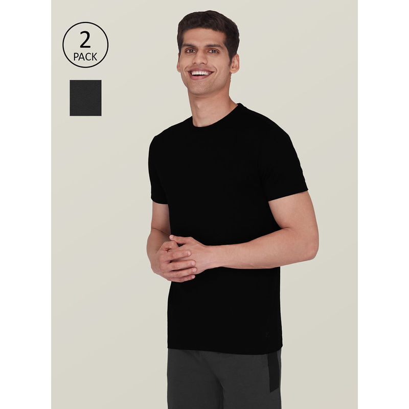 XYXX Loungewear Mens Black Poly Cotton T-shirts (Pack of 2) (S)