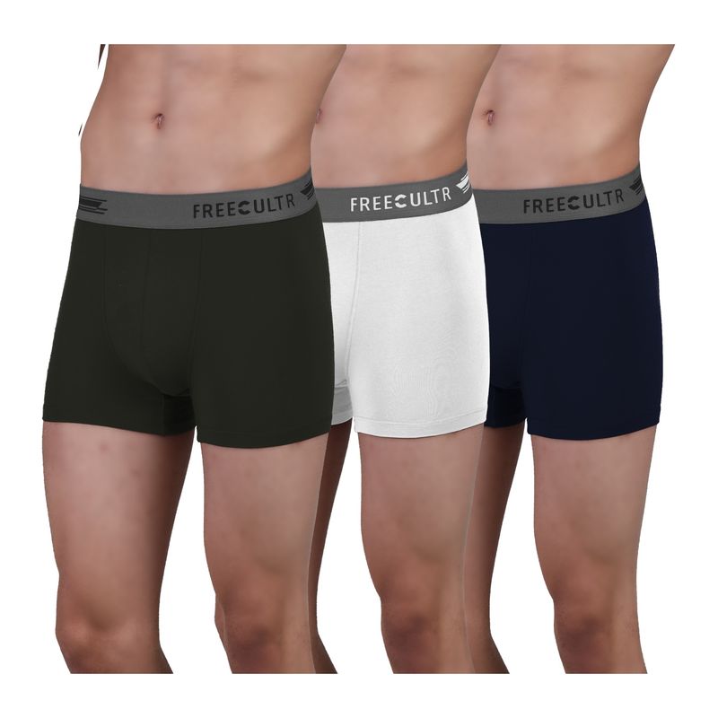 FREECULTR Men's Anti-Microbial Air-Soft Micromodal Underwear Trunk, Pack of 3 - Multi-Color (L)