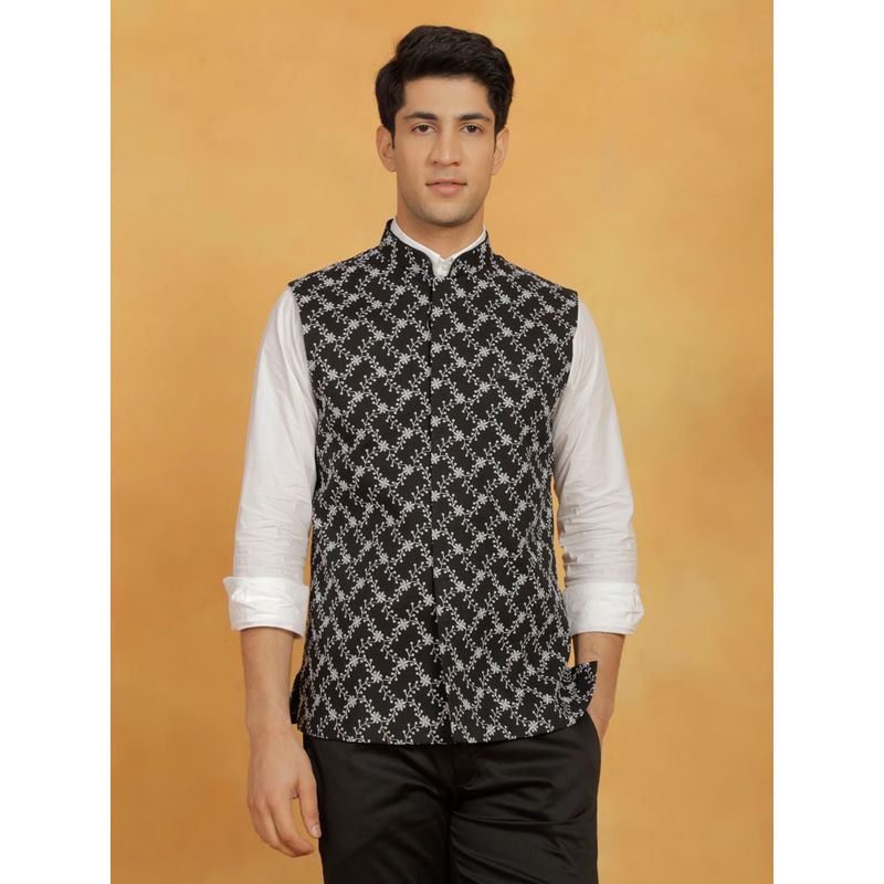 Vastramay Mens Black Cotton Nehru Jacket (L)