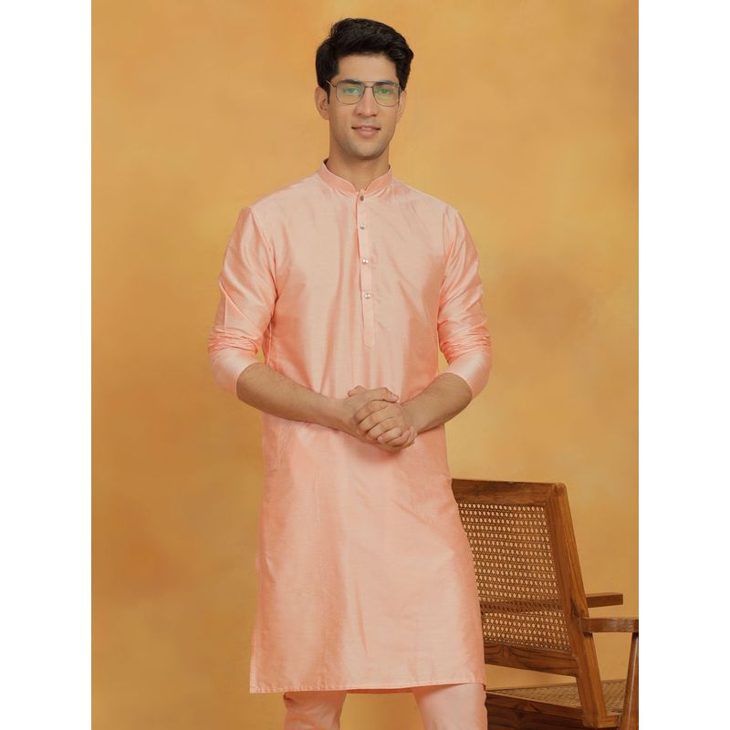 Vastramay Mens Peach Viscose Kurta (M)