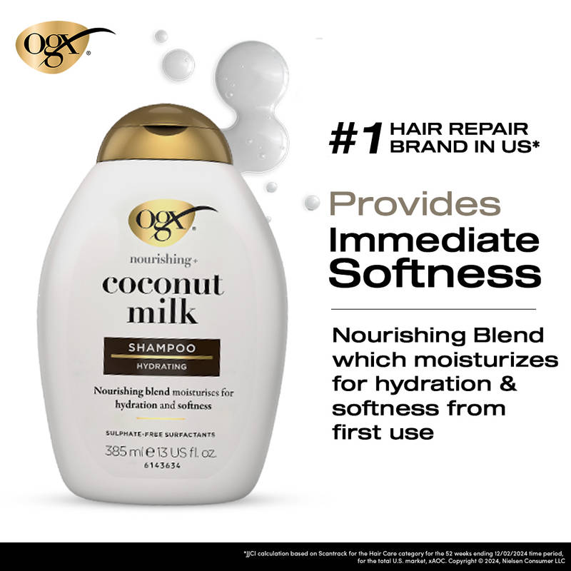 OGX Nourishing Coconut Milk Shampoo for, Moisturizing & Strengthening Care, Sulphate-Free